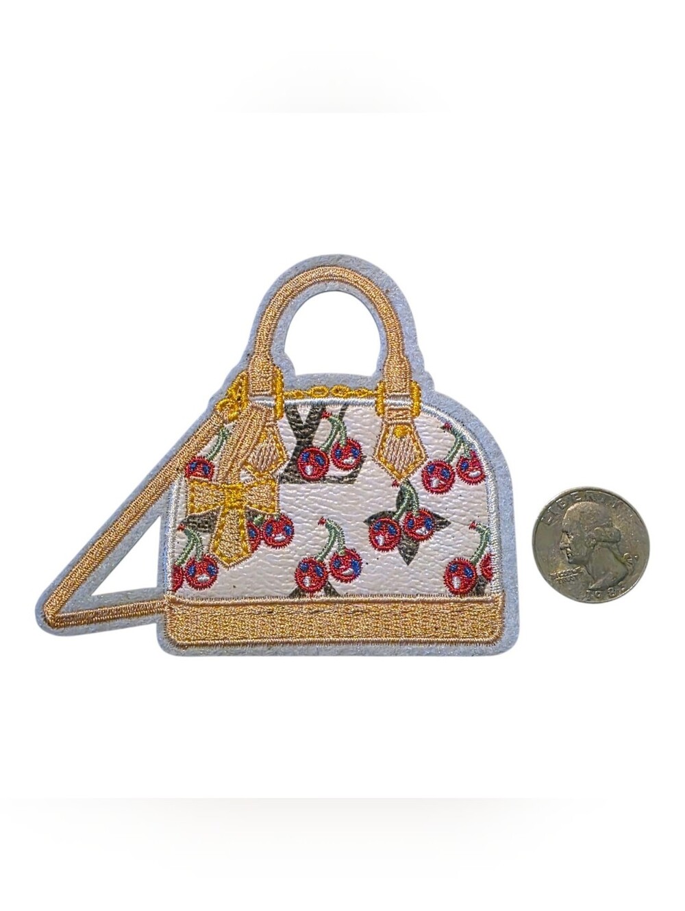 White Fashion  Luxury Cherry Embroidered & Leather Iron On Patch